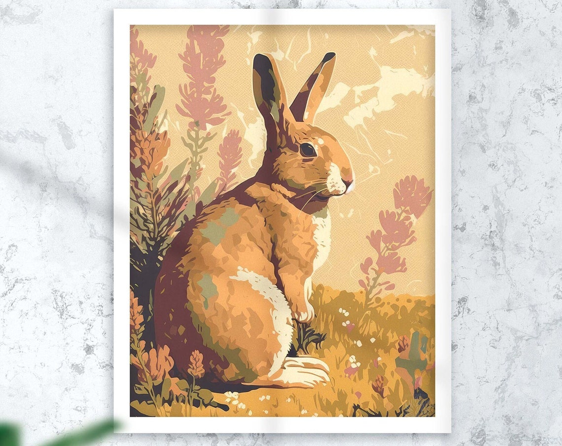 Brown Bunny Rabbit Resting in Golden Wildflower Meadow Poster