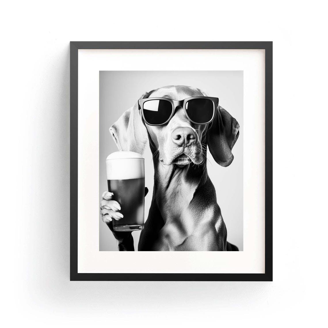 Sleek Vizsla in Sunglasses Holding Beer Glass Funny Bar Poster