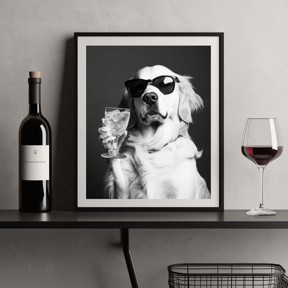 Golden Retriever in Sunglasses Holding Cocktail Glass Funny Poster - Image 2