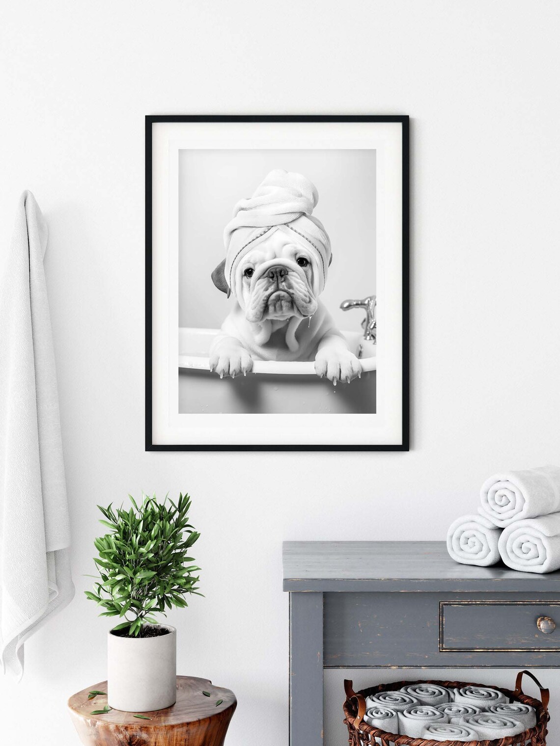 Bulldog in Tub Art Print, Nursery Bathroom Decor - Image 3