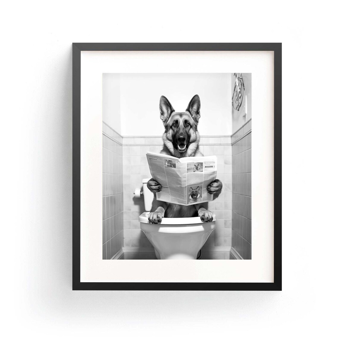 German Shepherd Funny Bathroom Dog Art Print
