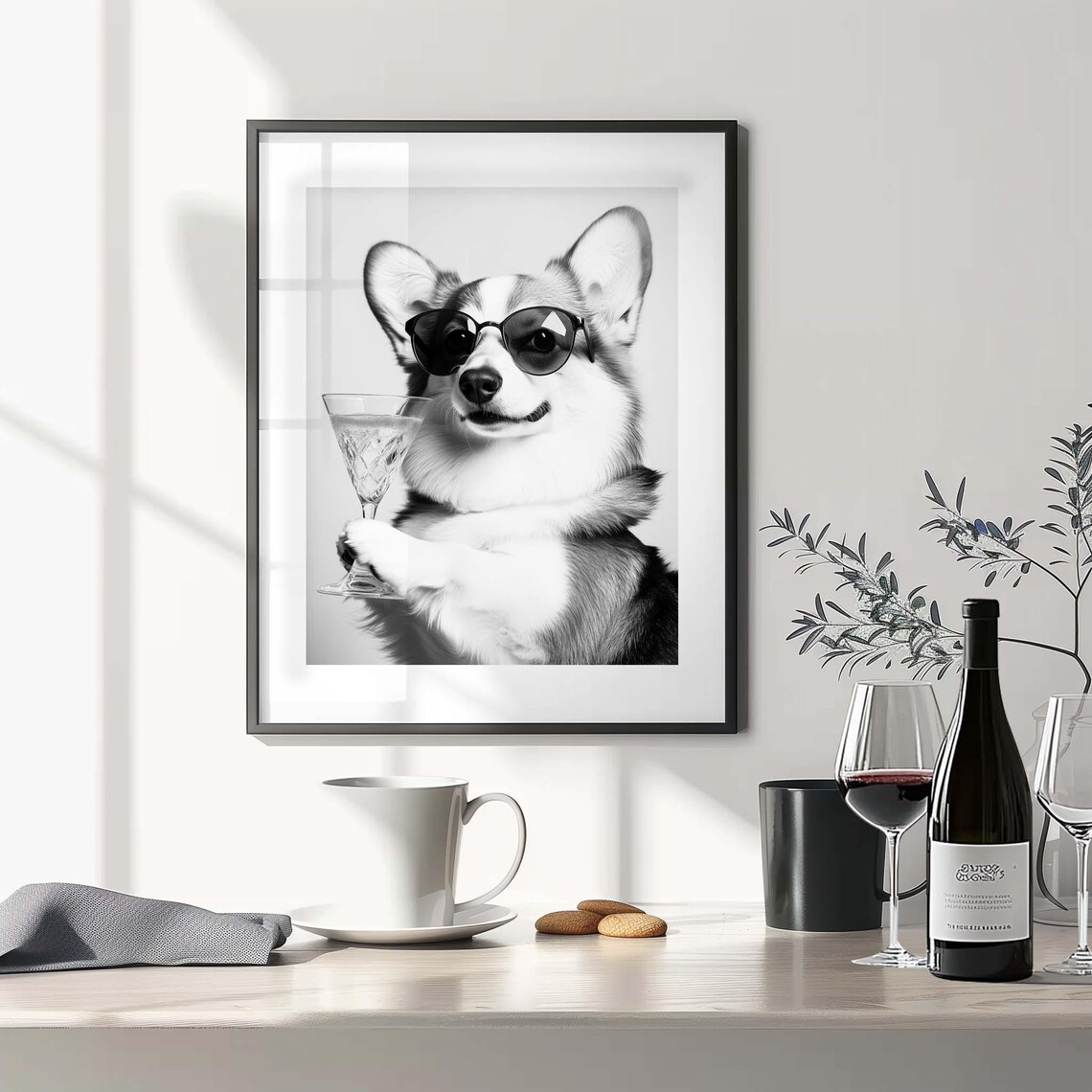 Smiling Corgi in Sunglasses Holding Cocktail Glass Funny Bar Poster - Image 2