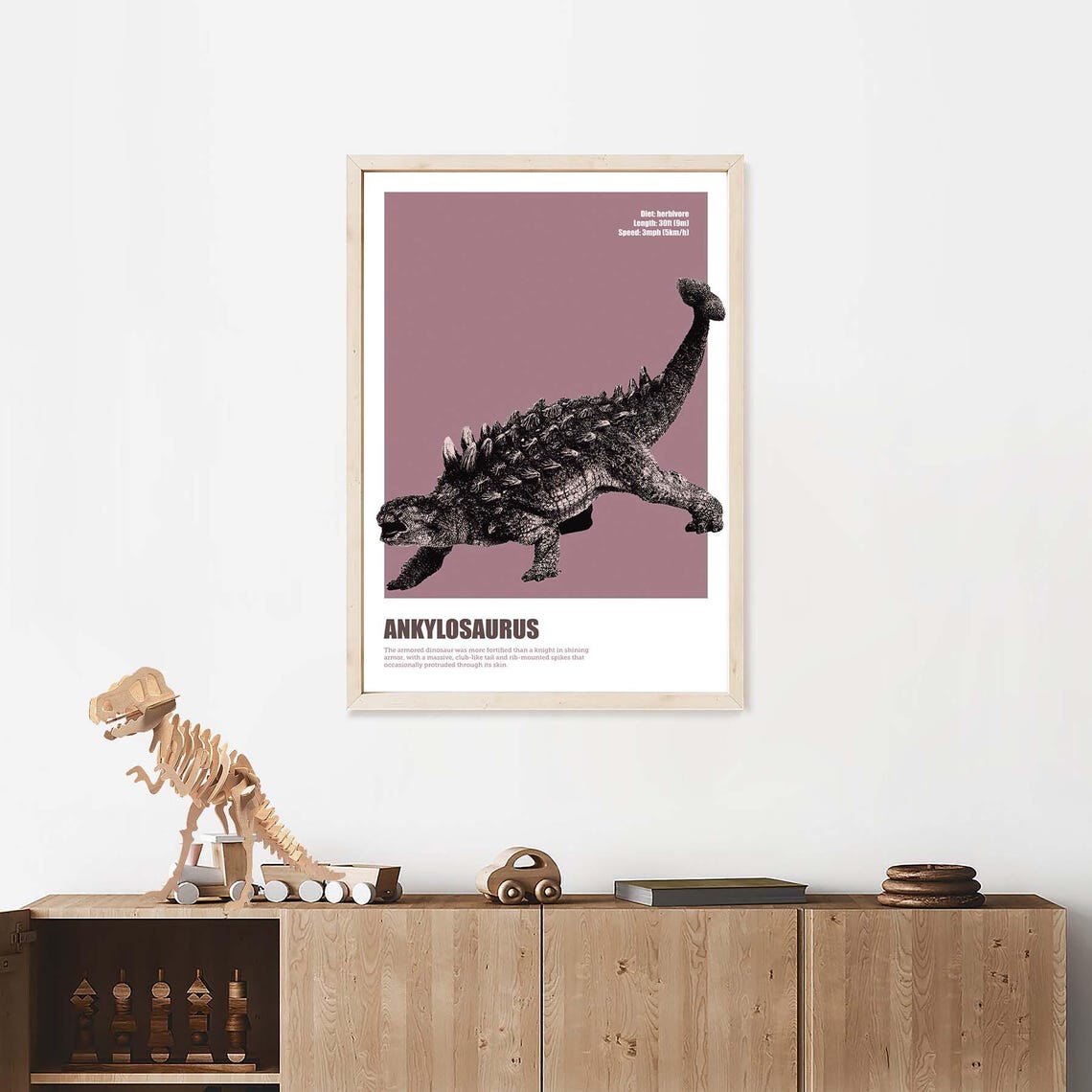 Ankylosaurus Educational Dinosaur Facts Kids Nursery Decor Poster - Image 3