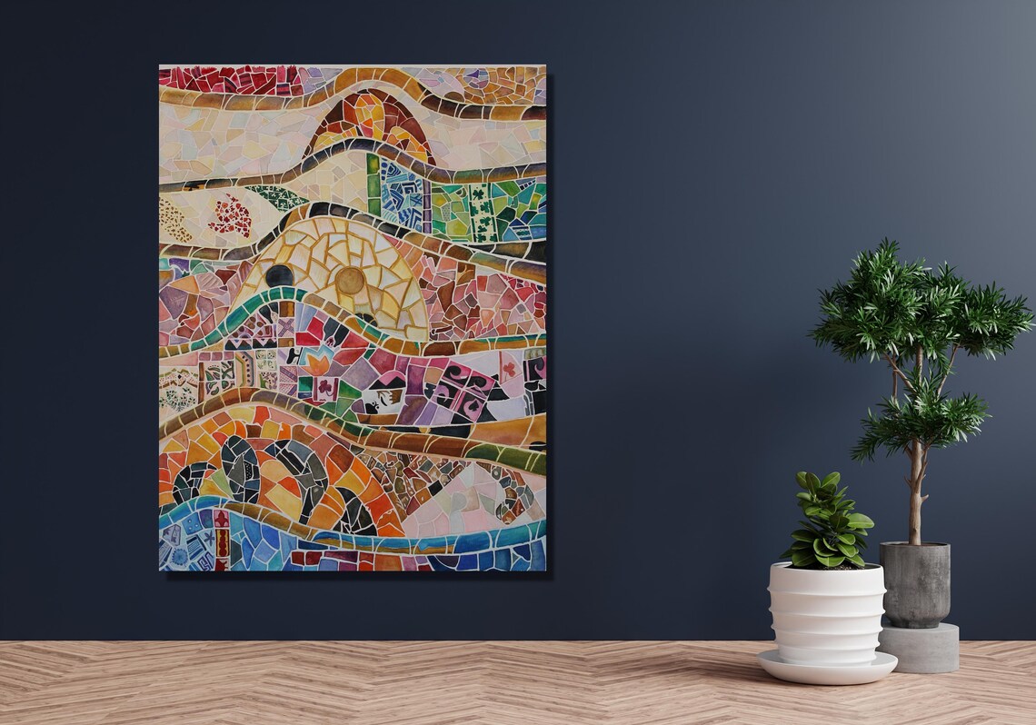 Antoni Gaudi Style Trencadis Mosaic Colorful Wave Art Poster - Image 2