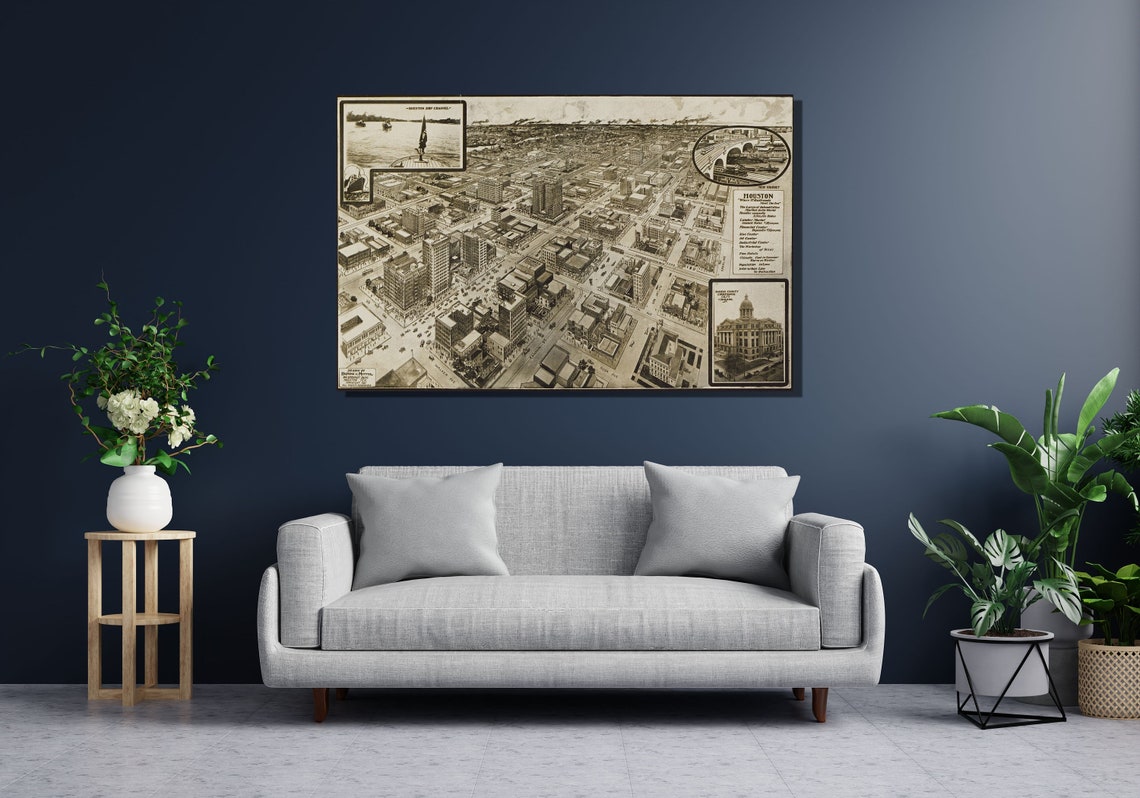 Vintage 1920 Houston Texas Birdseye Map Ship Channel Aerial Poster - Image 2