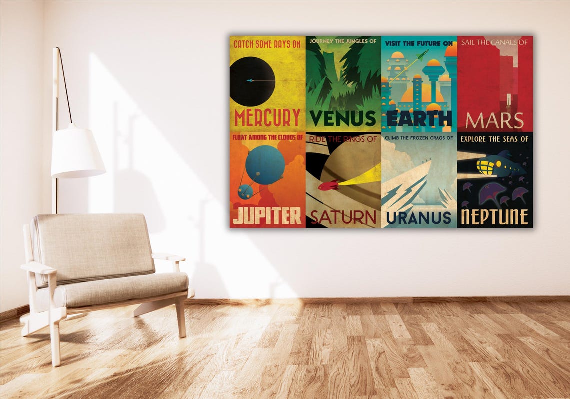 Retro Space Travel Art Set Eight Planets Vintage NASA Style Poster - Image 2