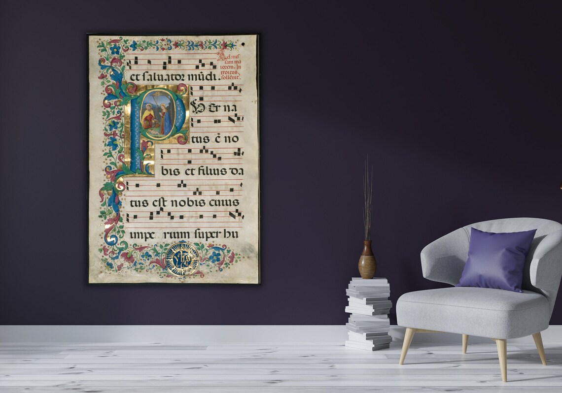 Medieval Illuminated Manuscript Antiphonary Leaf Gregorian Chant Poster - Image 3