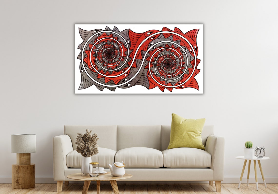 Escher Whirlpools Double Spiral Fish Optical Illusion Art Poster - Image 3