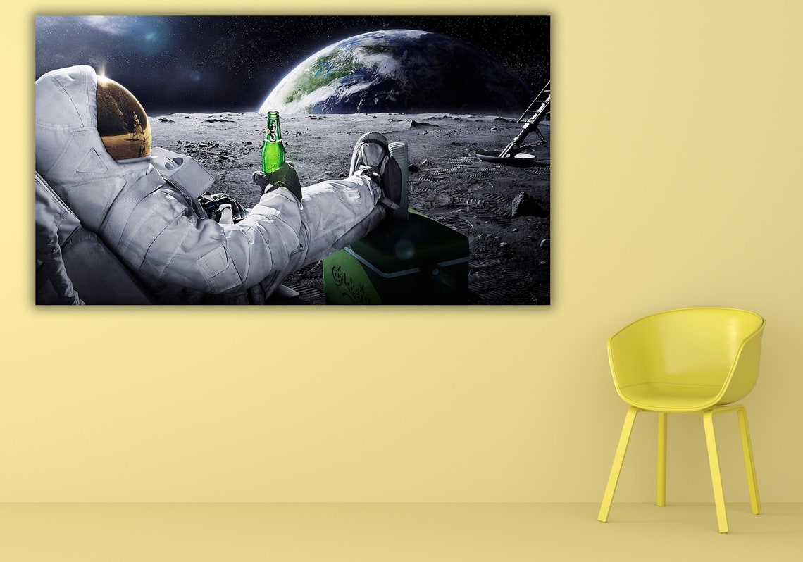 Astronaut Relaxing on the Moon Drinking Beer Funny Space Poster - Image 3