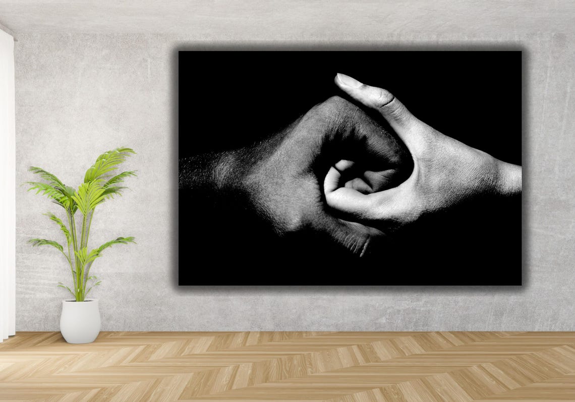 Yin Yang Interlocked Hands Black and White Minimalist Photo Poster - Image 3