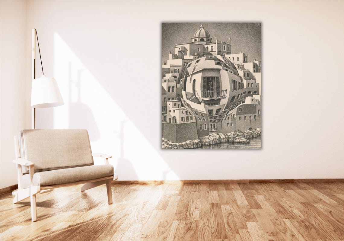 MC Escher Balcony Spherical Mirror Harbor Town Lithograph Poster - Image 3