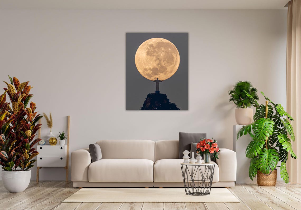Christ the Redeemer Rio Giant Full Moon Night Silhouette Poster - Image 2