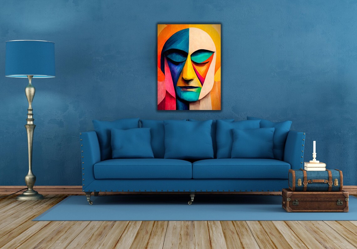 Colorful Cubist Abstract Face Picasso Style Geometric Modern Portrait Art Poster - Image 2