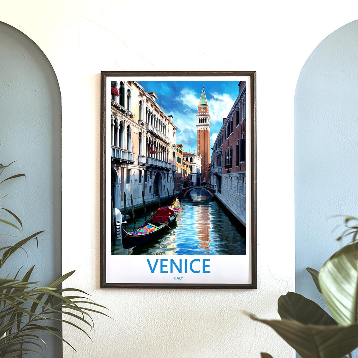 Venice Italy Painted Gondola With St Mark's Campanile View Poster - Image 3