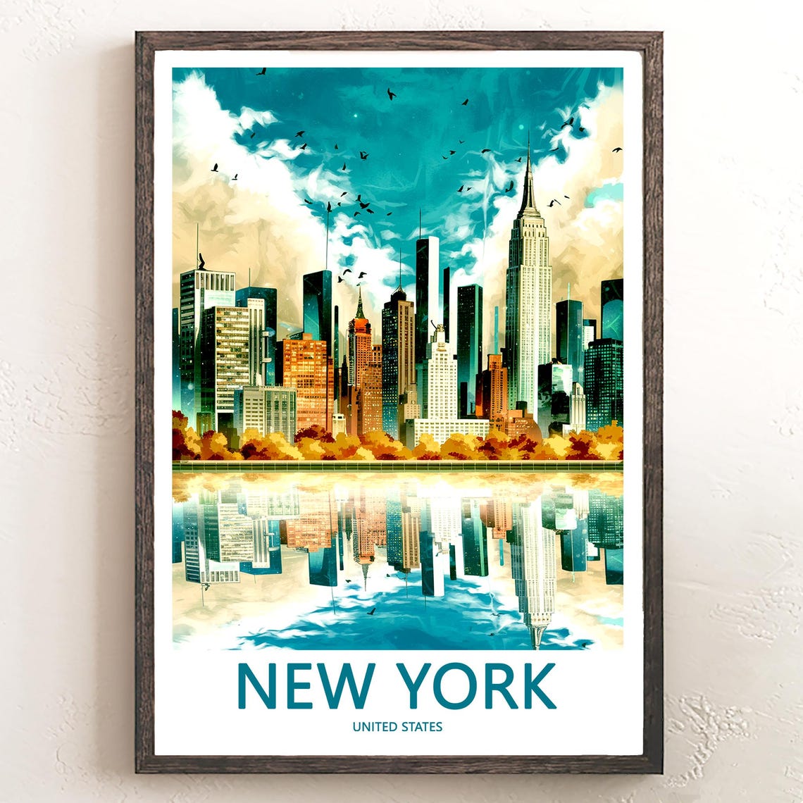 Manhattan Skyline with Mirror Like Still Water Reflection Poster