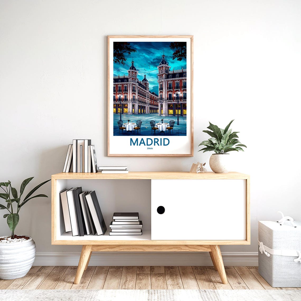 Madrid Twilight Plaza Outdoor Dining String Lights Art Poster - Image 2
