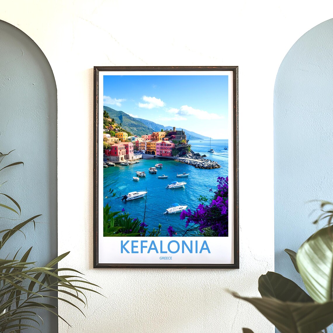Kefalonia Greece Sunny Bay Boats Colorful Harbor Town Photo Poster - Image 3