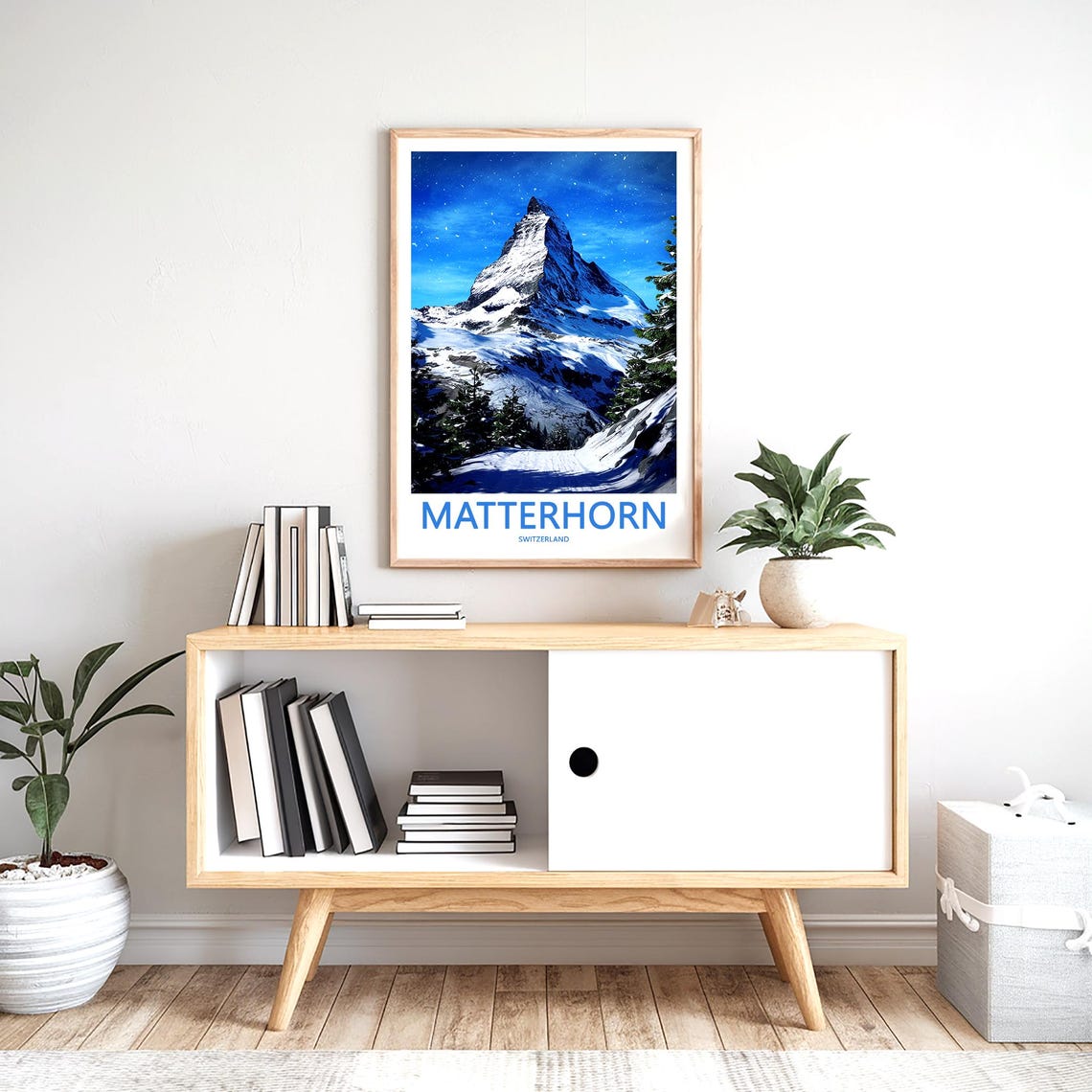 Matterhorn Under Starry Night Snowy Switzerland Decor Poster - Image 2