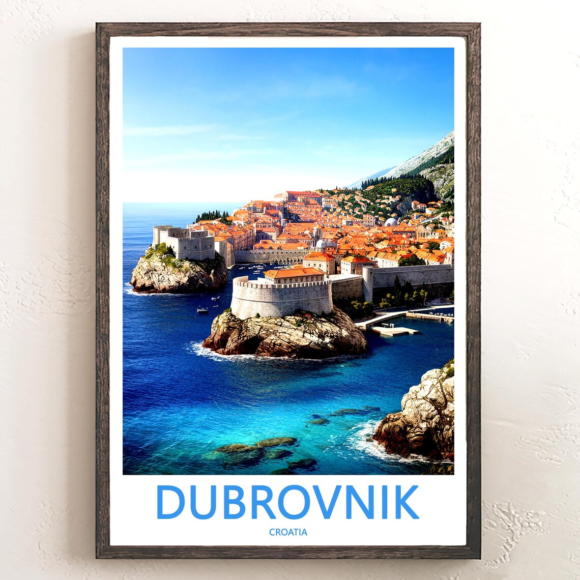 Dubrovnik Croatia Old Town City Walls Aerial Sea View Poster