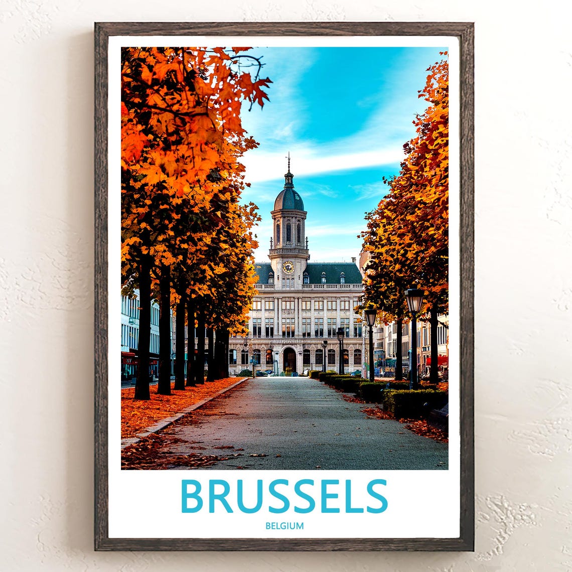 Brussels Belgium Fiery Autumn Avenue Dome Building Art Poster