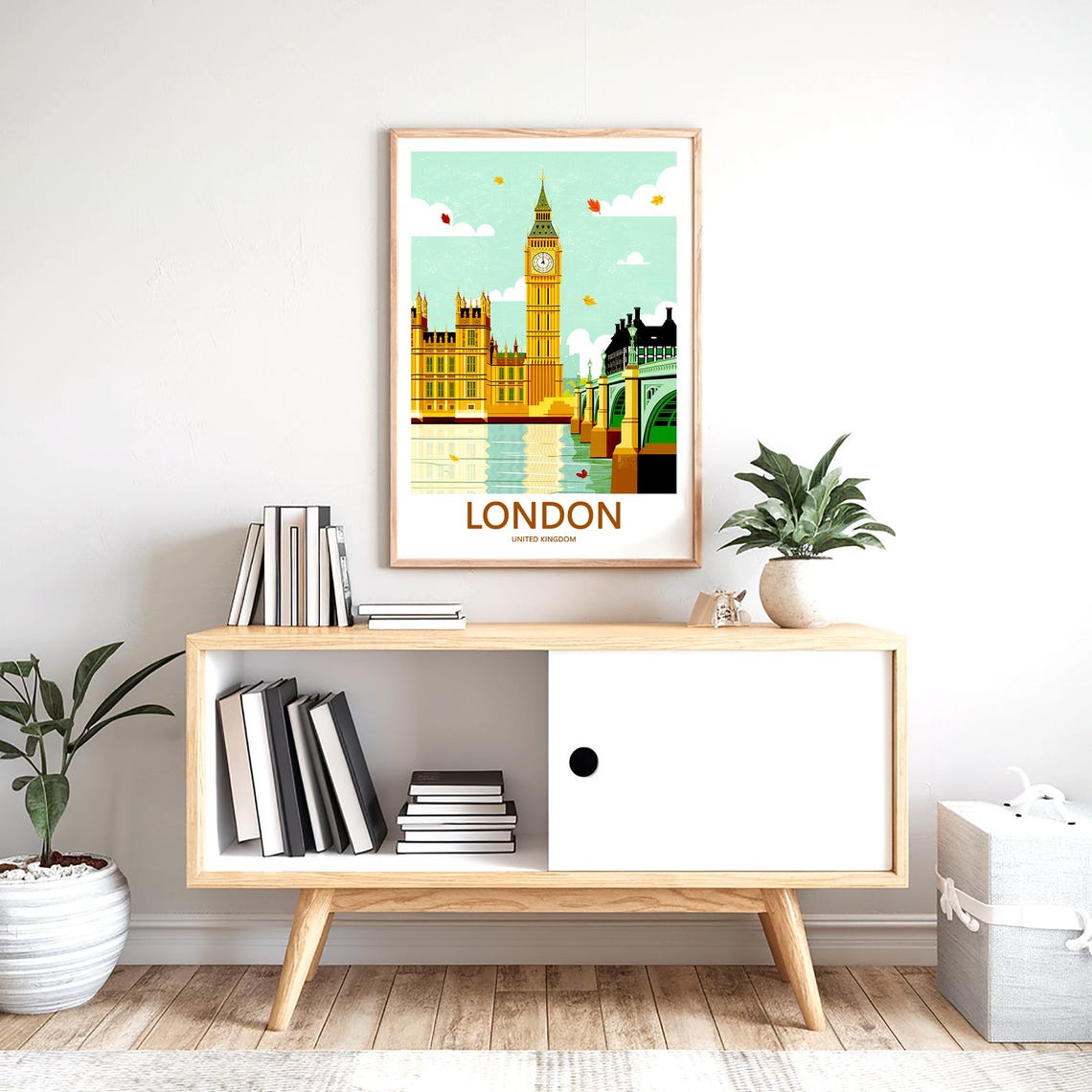 Big Ben Retro Flat Design Autumn Travel Art Illustration Poster - Image 2