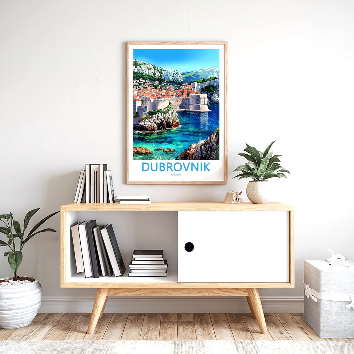 Dubrovnik City Walls from Sea Rocky Cliffs Illustration Travel Poster - Image 2