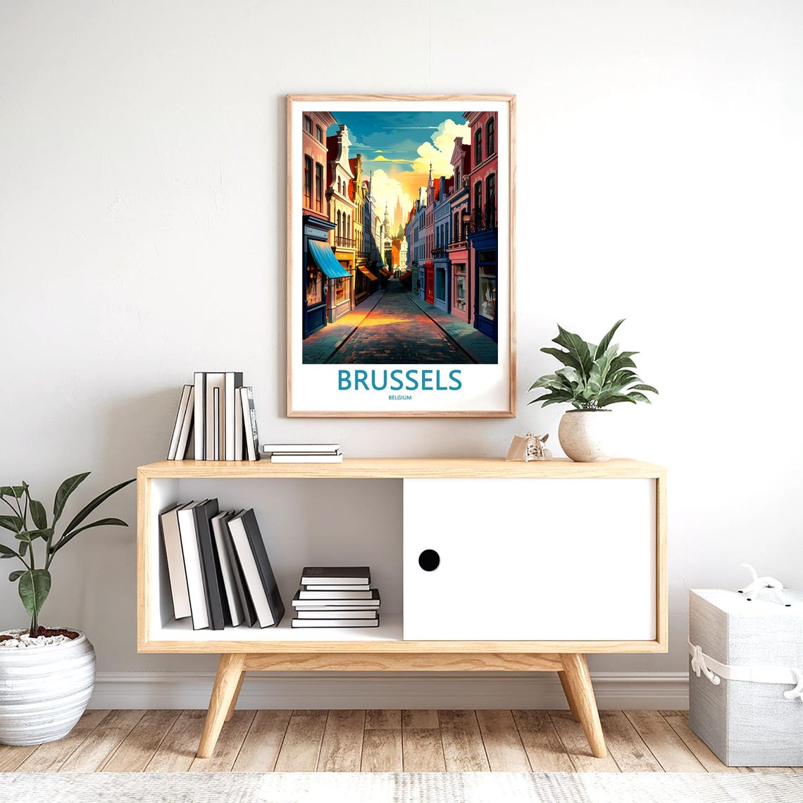 Brussels Cobblestone Street Colorful Houses Illustrated Poster - Image 2