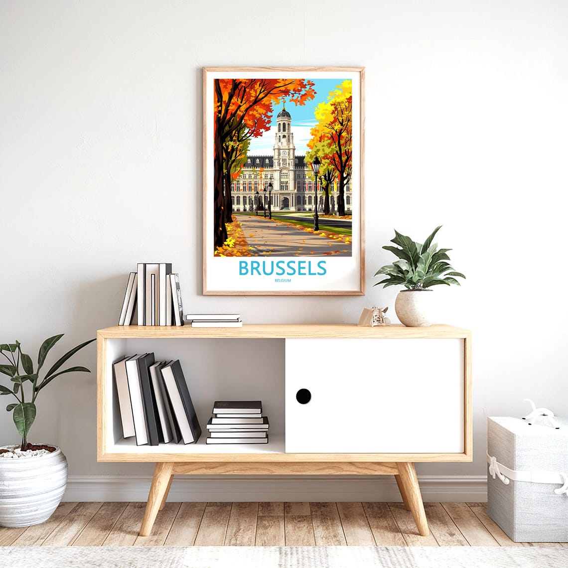 Brussels Belgium Golden Autumn Path Tower Building Scene Poster - Image 2