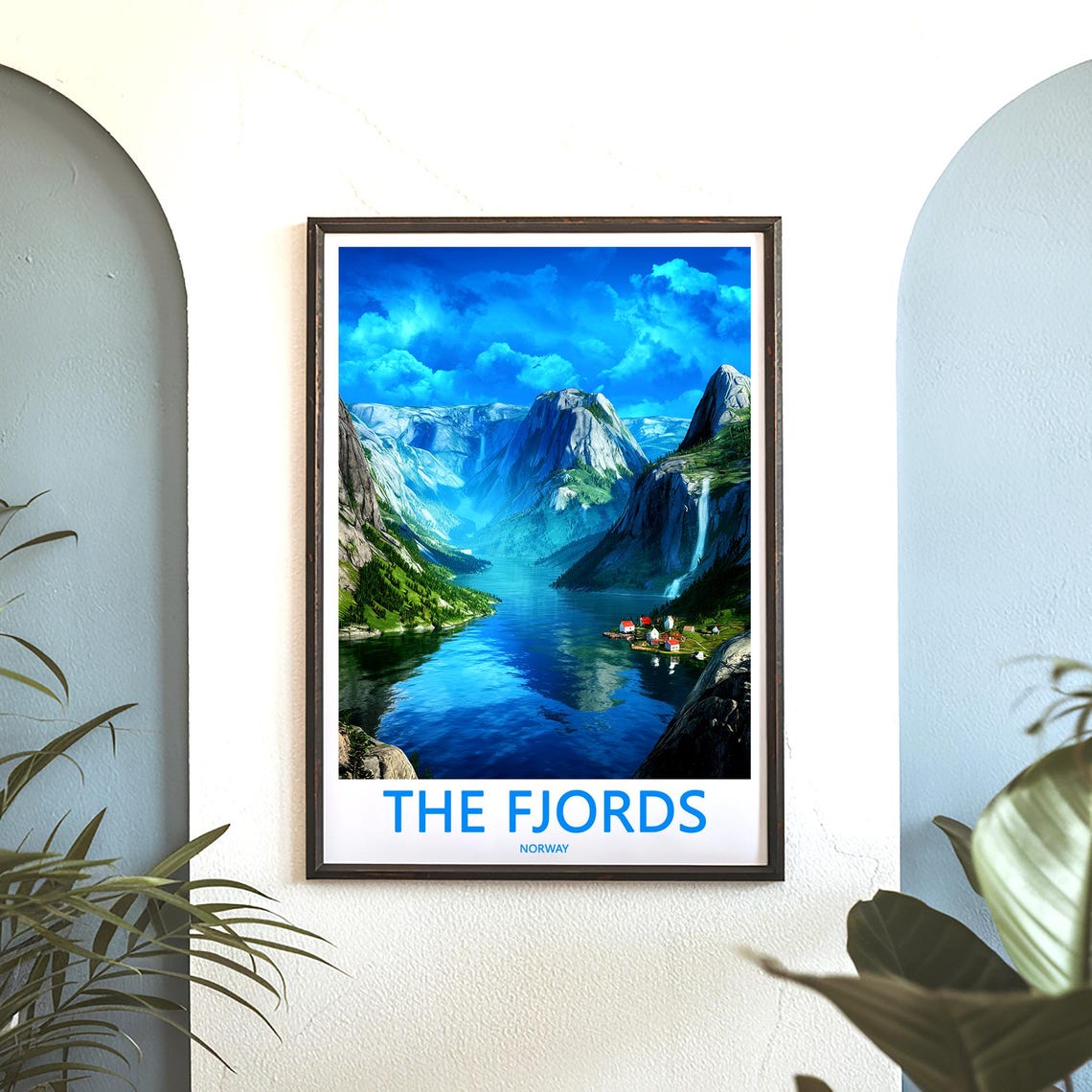 Norwegian Fjords Dramatic Blue Valley Waterfalls Norway Travel Poster - Image 3