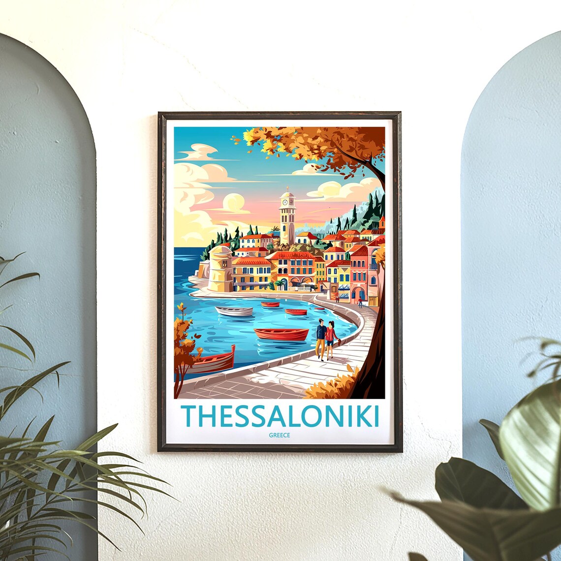 Thessaloniki Greece Waterfront Promenade and Boats Travel Poster - Image 3