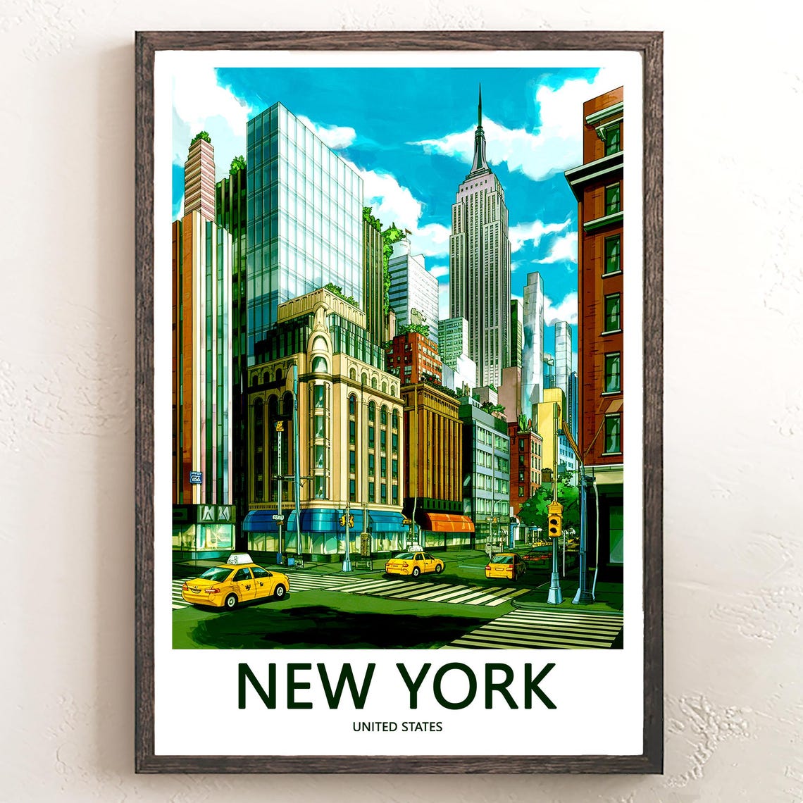 New York Midtown Street Yellow Taxi Cabs Skyscraper Travel Poster