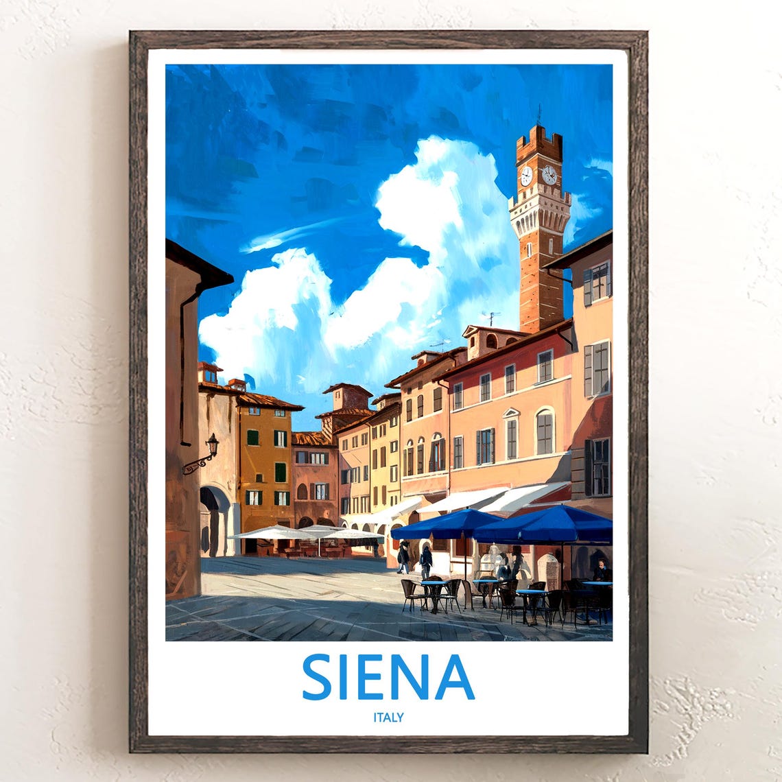 Siena Italy Piazza del Campo Cafe Umbrellas Clock Tower Poster