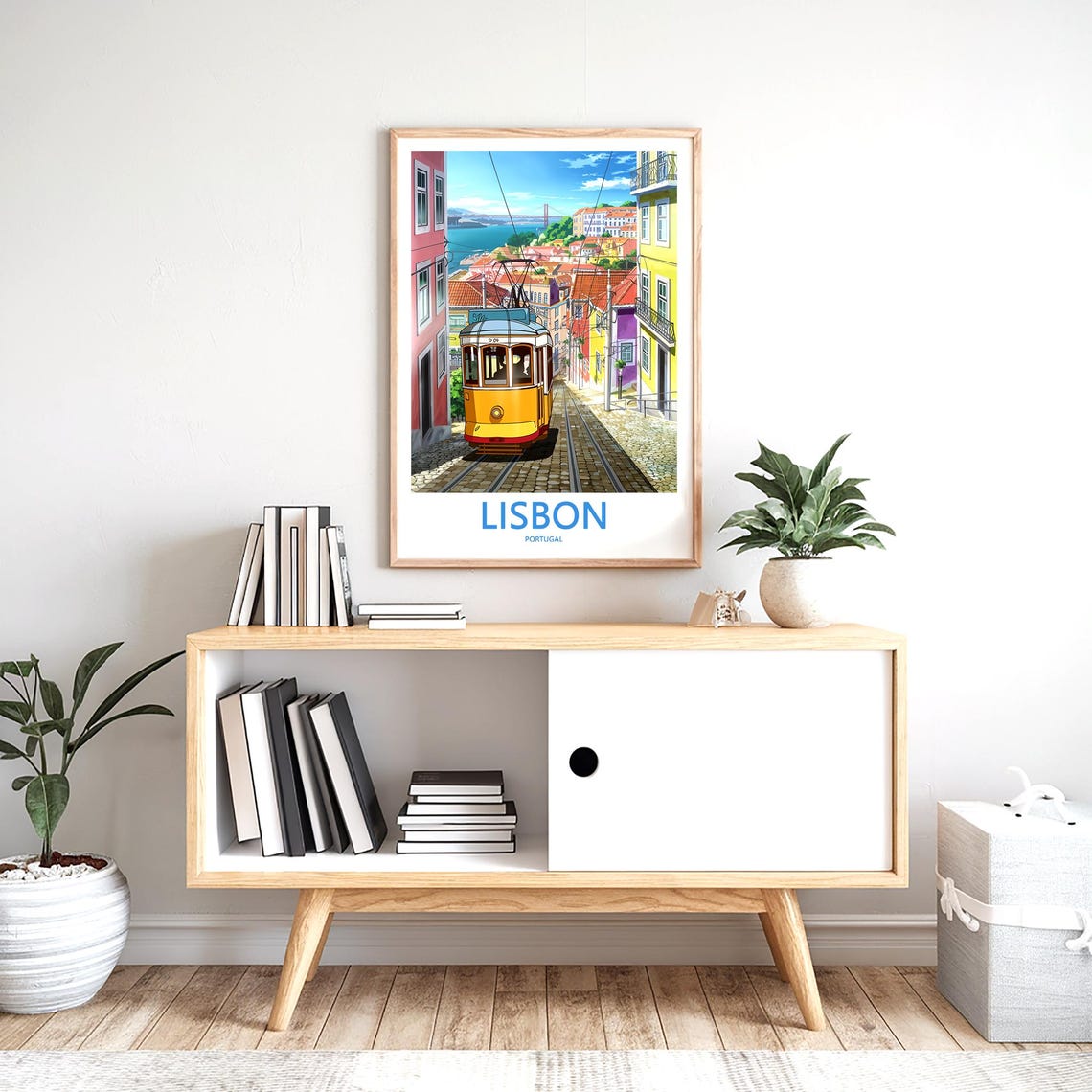Lisbon Yellow Tram Climbing Steep Hill With River View Poster - Image 2