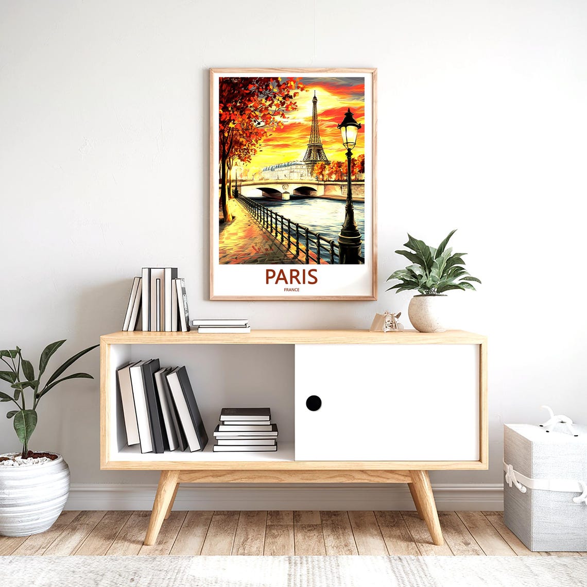 Eiffel Tower Silhouetted in Fiery Autumn Sunset Over the Seine Poster - Image 2