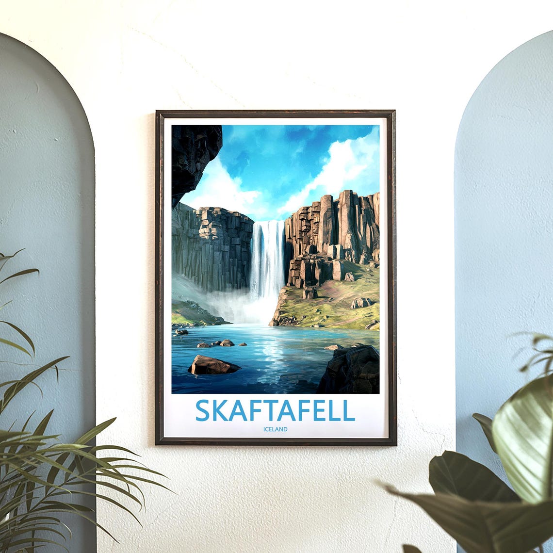 Skaftafell Iceland Waterfall Between Basalt Cliffs Travel Poster - Image 3