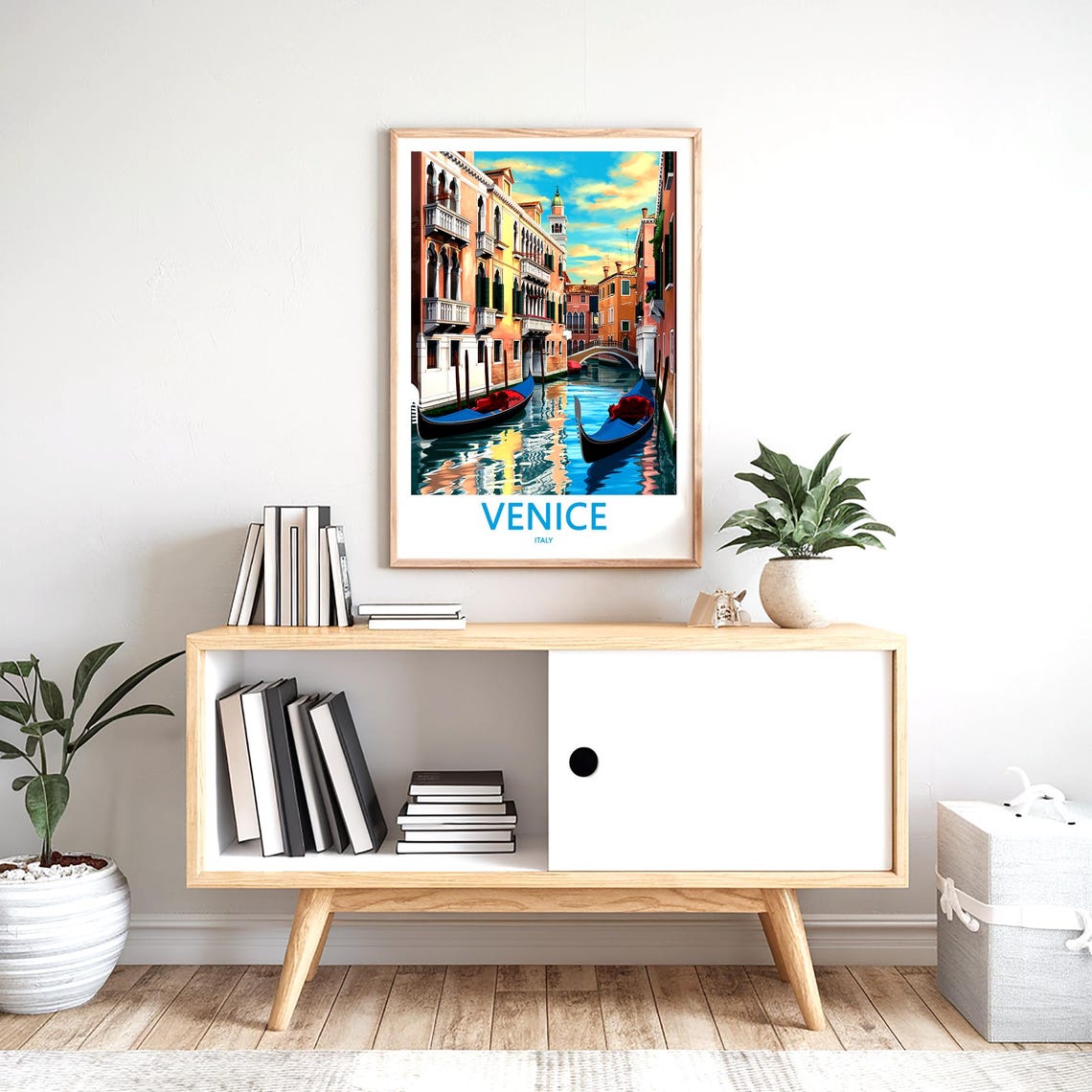 Venice Italy Sunset Canal Twin Gondolas And Bell Tower Poster - Image 2