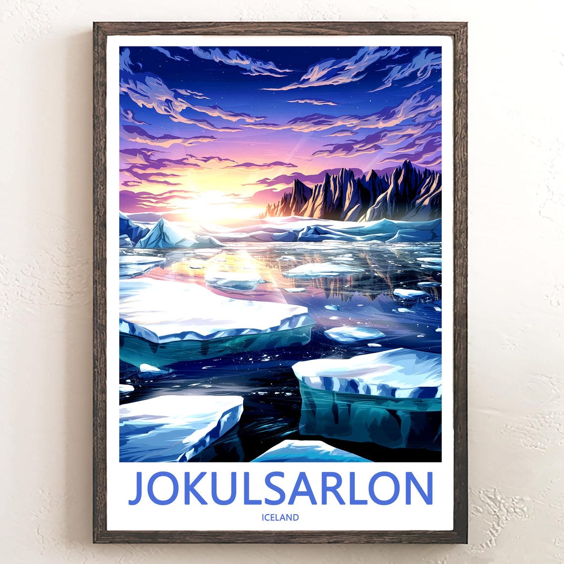 Jokusarlon Iceland Sunrise Over Icebergs and Peaks Illustration Poster