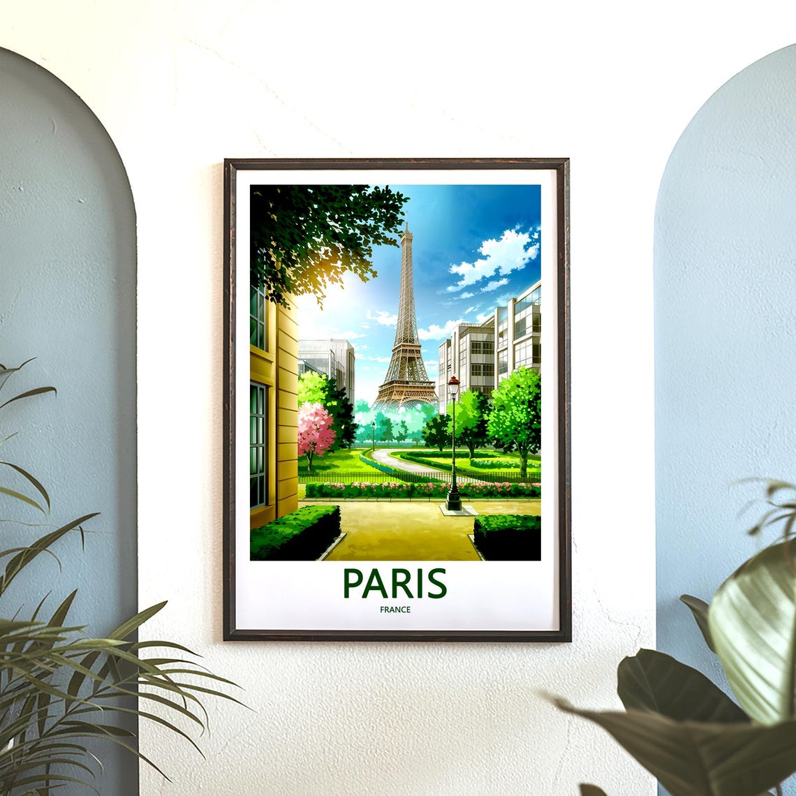 Paris Eiffel Tower Beautiful Garden Park With Flowerbeds View Poster - Image 3