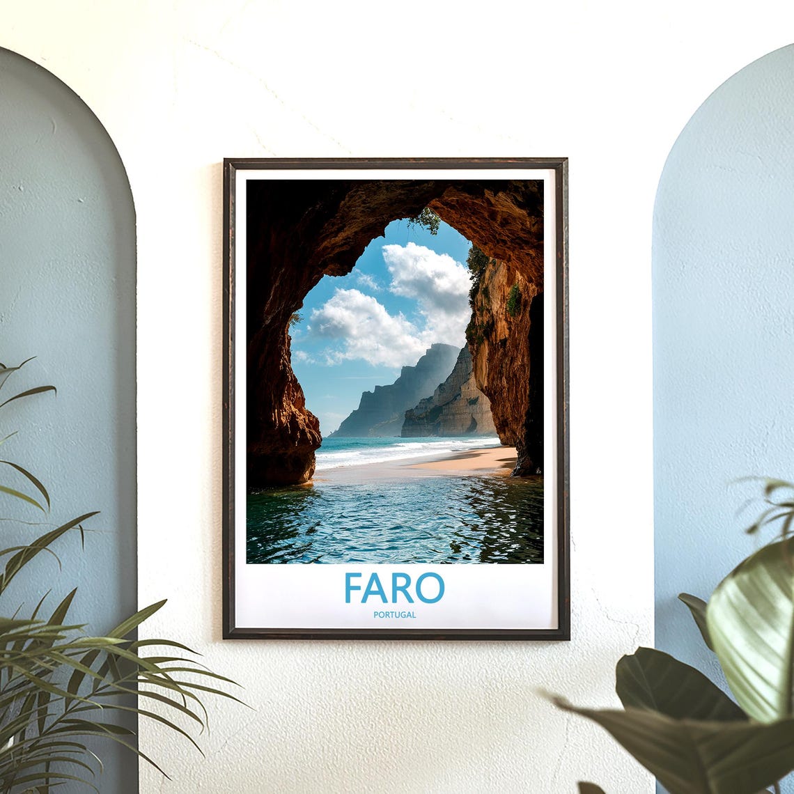 Faro Portugal Golden Rock Cave Arch Opening to Turquoise Beach Poster - Image 3