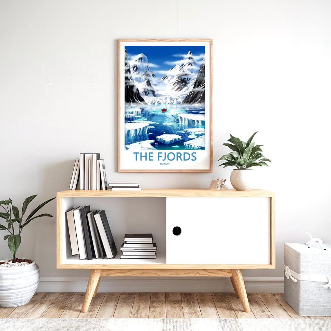 The Fjords Norway Glacier Illustration Ice Floes Red Boat Poster - Image 2