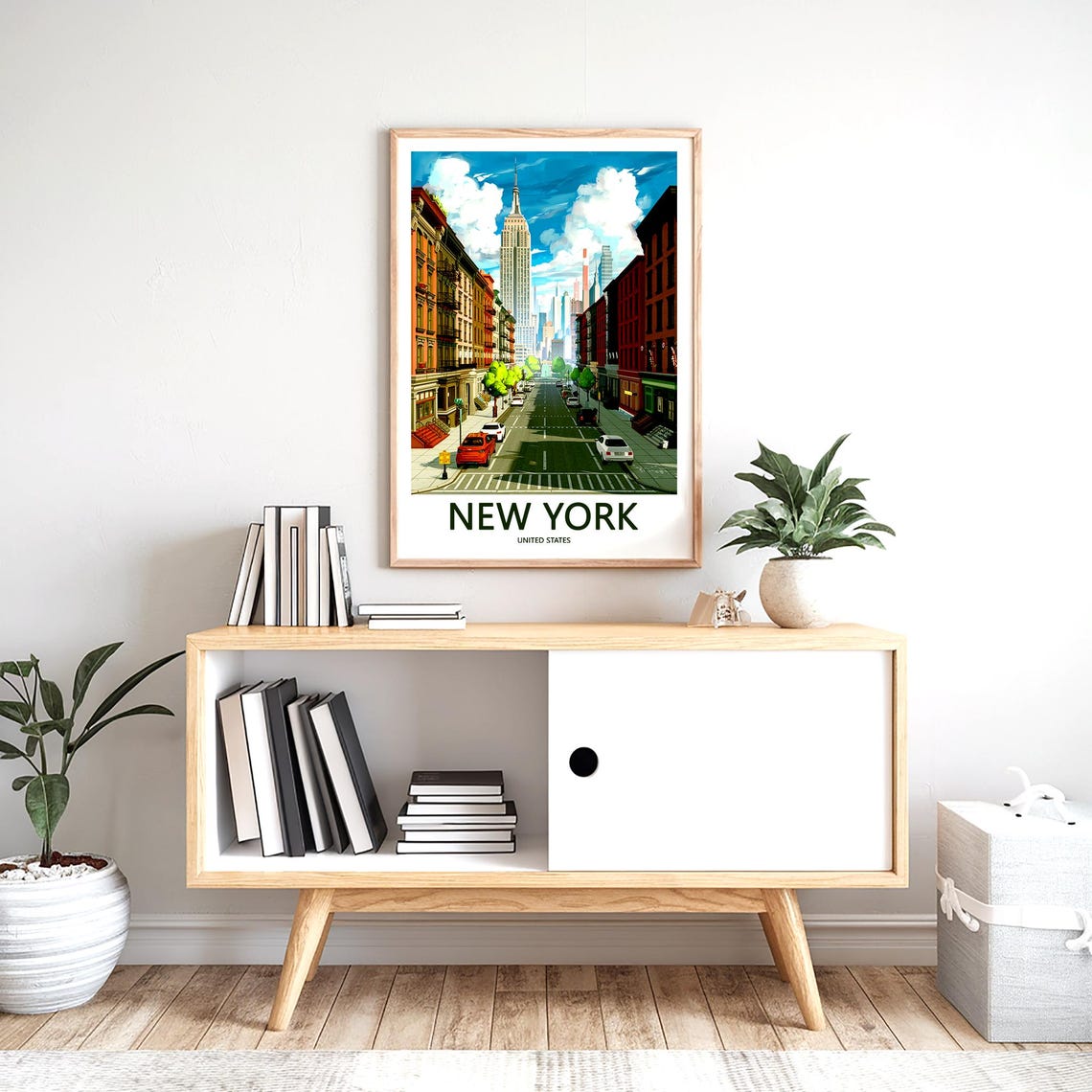 Empire State Building Over a Wide Colorful City Avenue Poster - Image 2