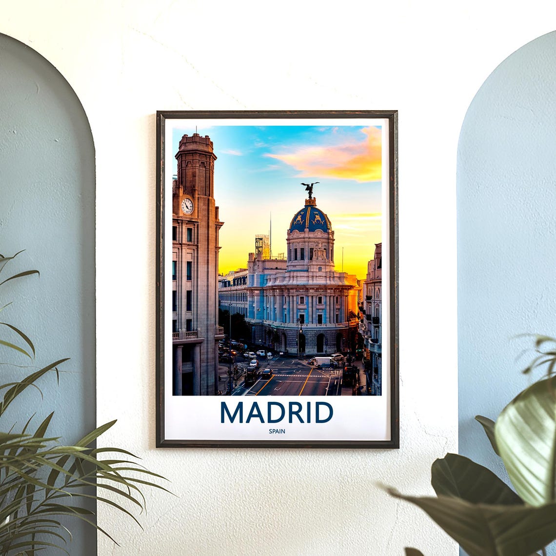 Madrid Gran Via Street Scene Domed Building Sunset View Poster - Image 3