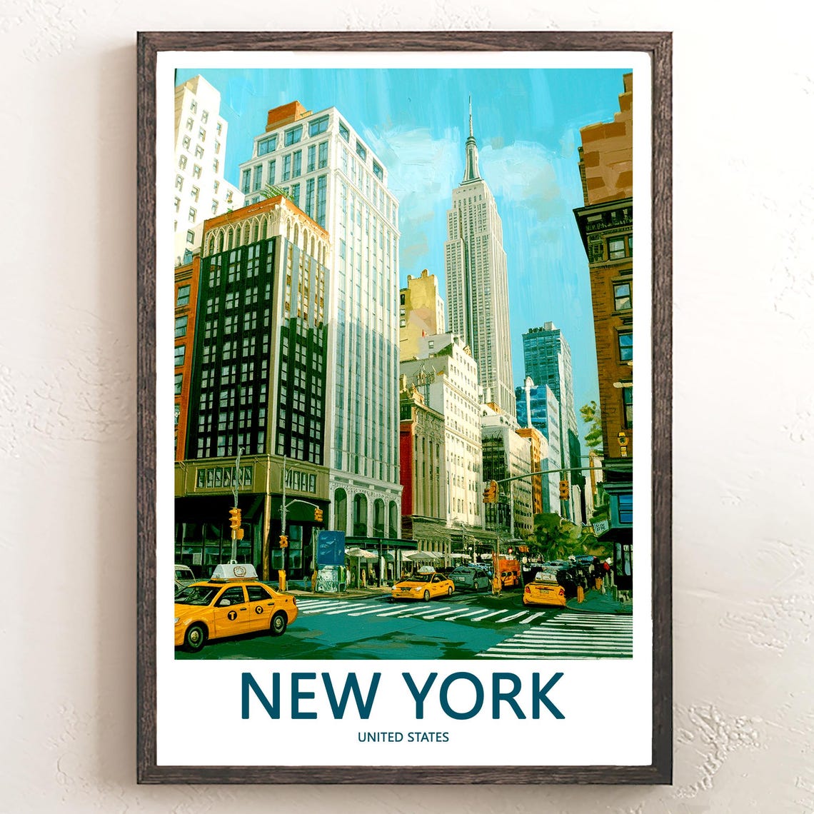 New York City Street Yellow Taxis Skyscraper Canyon Travel Poster