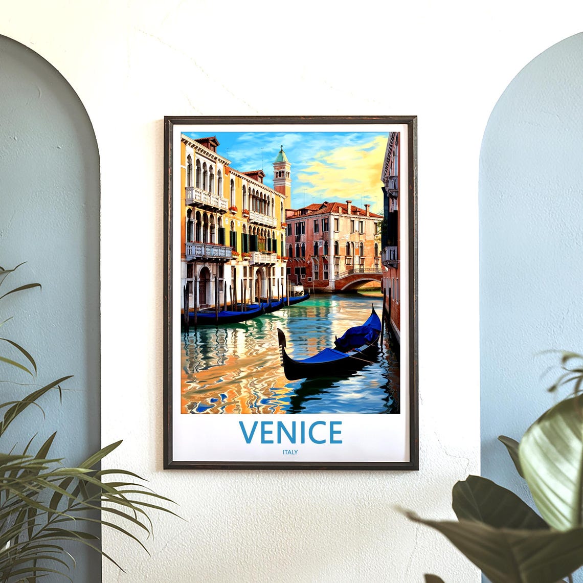 Venice Italy Golden Hour Canal Gondolas And Tower View Poster - Image 3