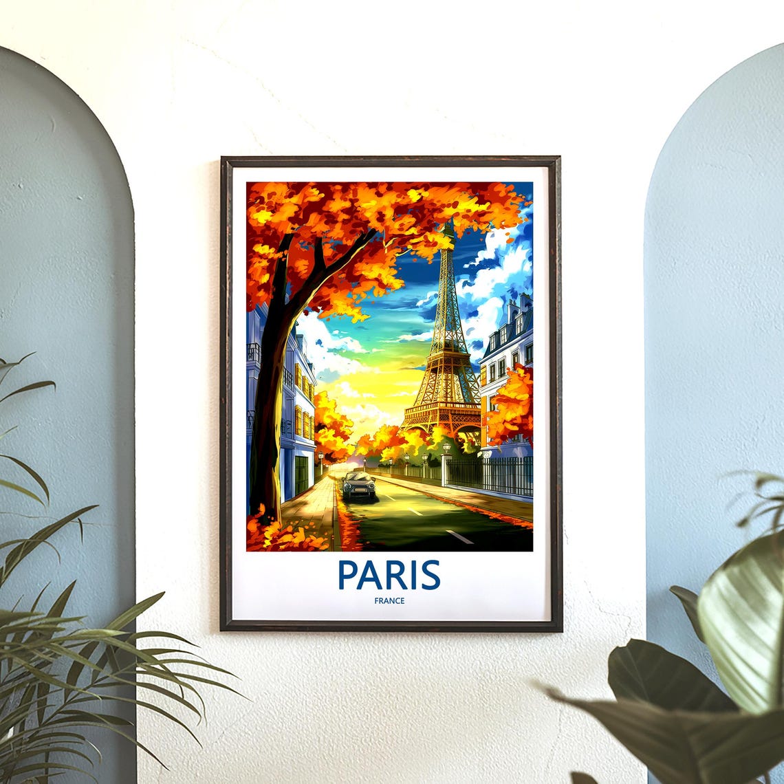 Eiffel Tower Golden Autumn Avenue Vintage Style Travel Poster - Image 3