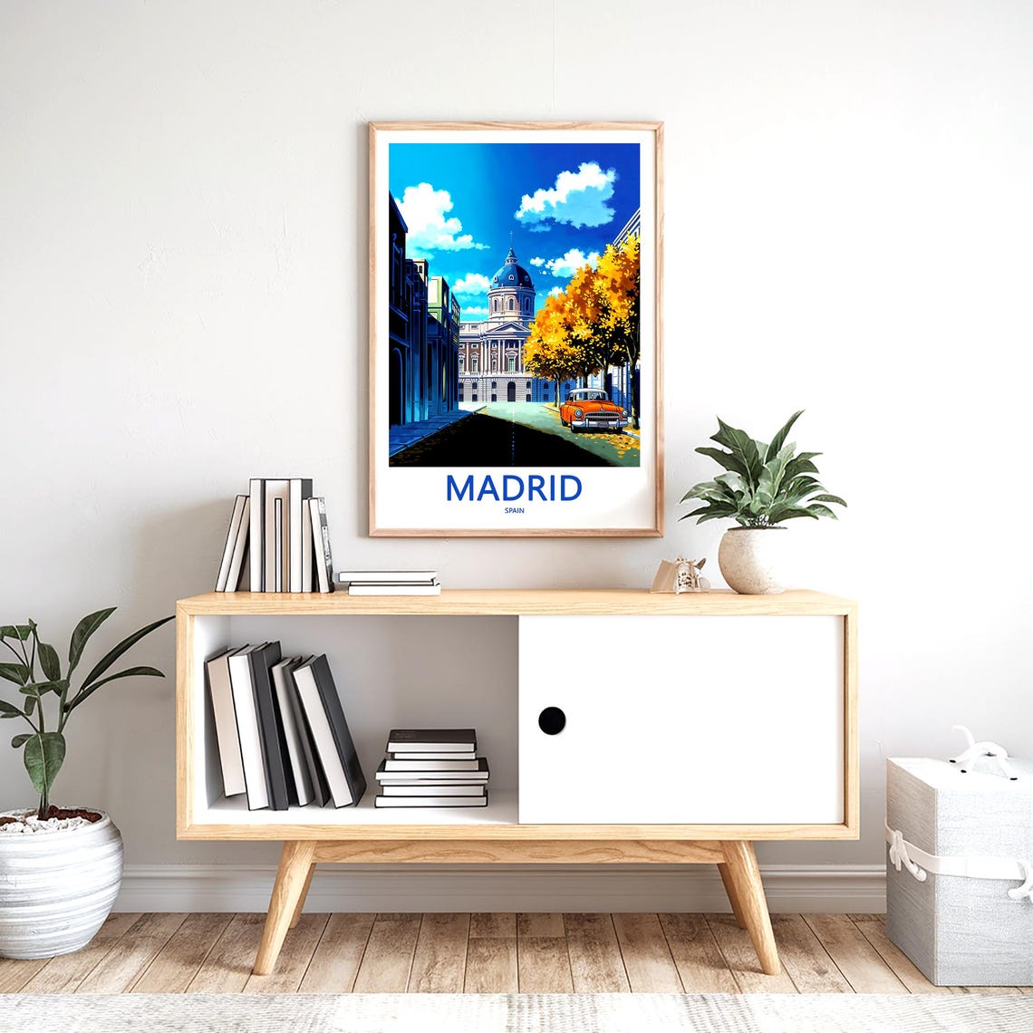 Madrid Palace Blue Dome Golden Autumn Day Illustration Poster - Image 2
