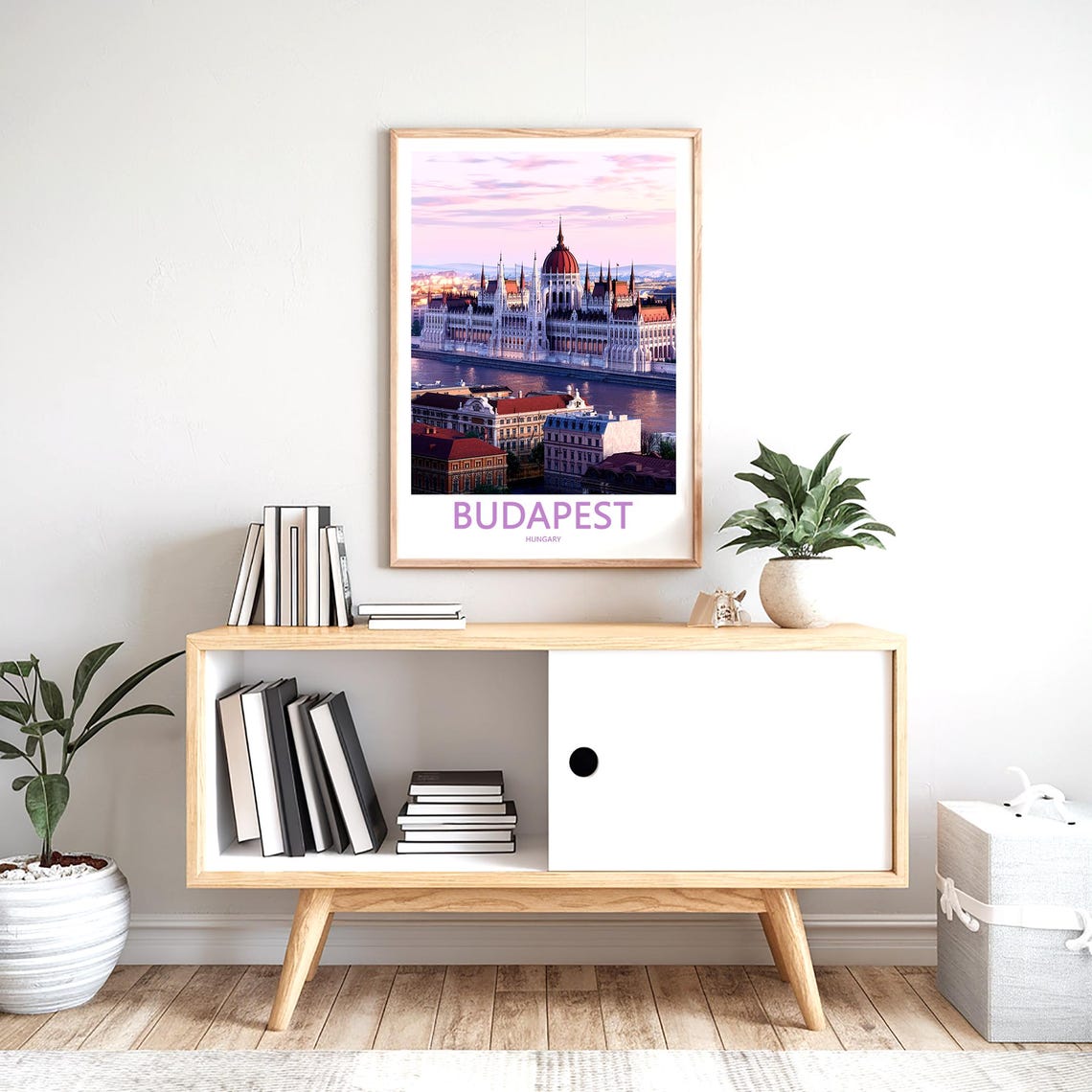 Budapest Hungary Parliament at Dusk Above City Rooftops Poster - Image 2
