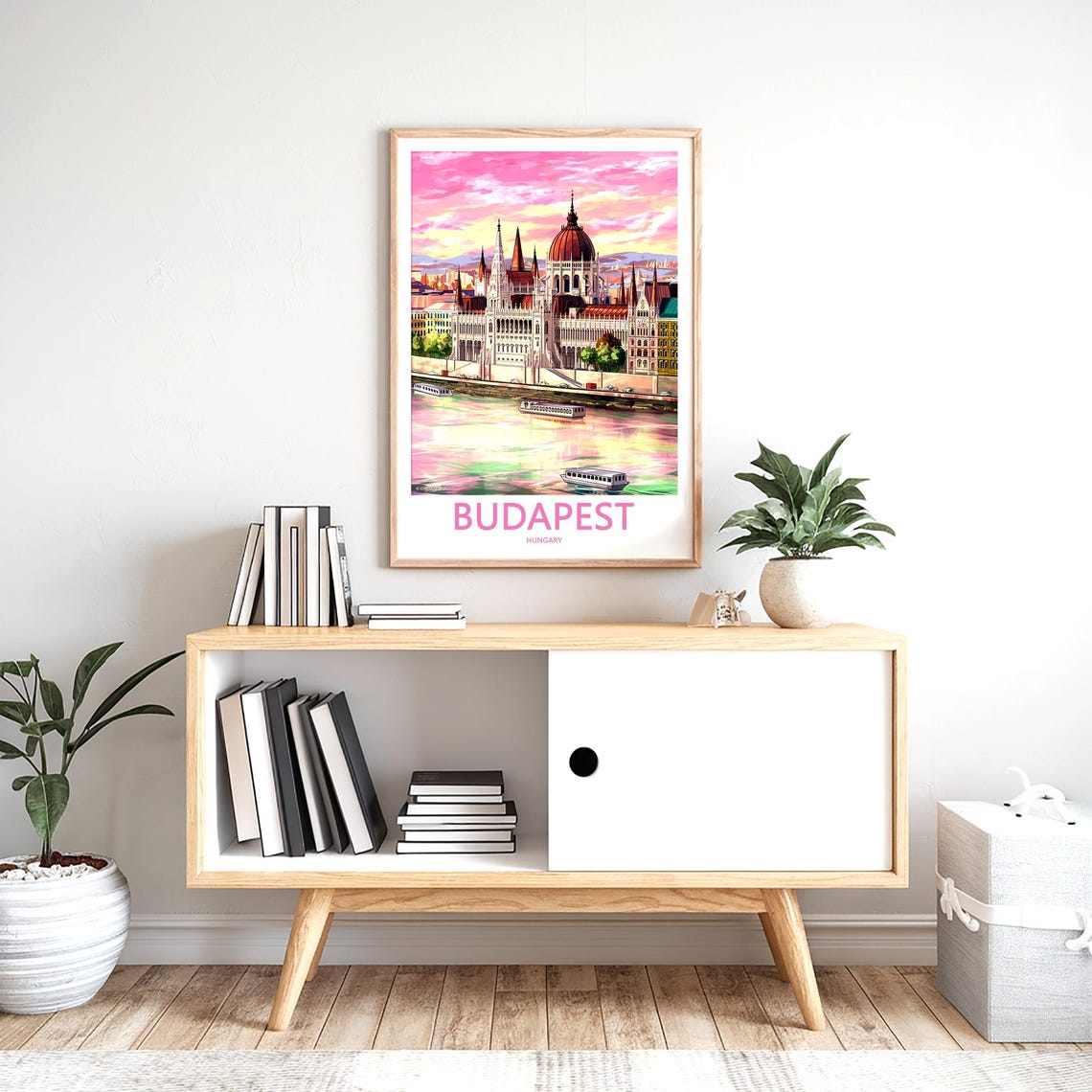 Budapest Hungary Parliament Under Golden Orange Sky Boat Poster - Image 2