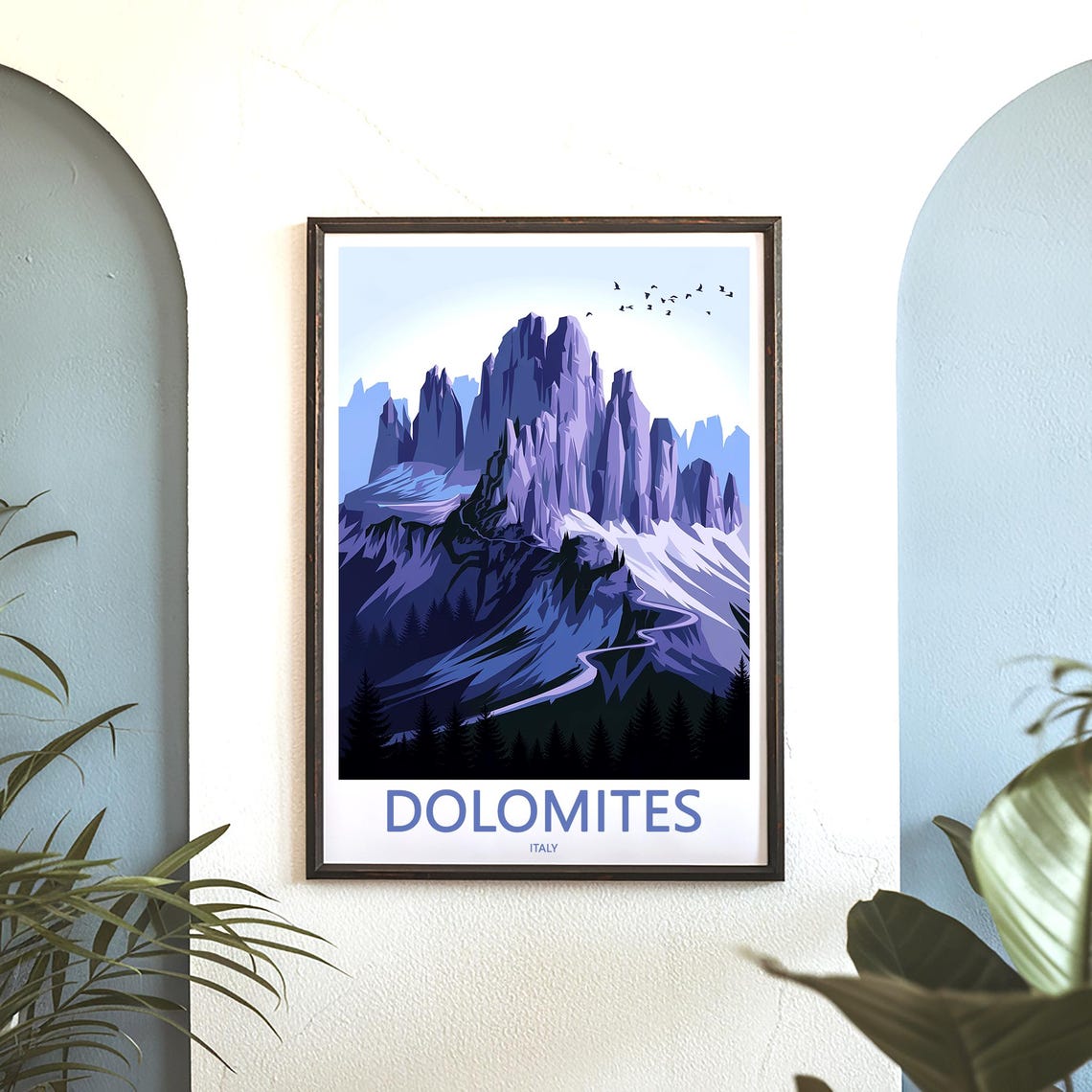Dolomites Purple Peaks with Snowy Trail Italy Mountain Poster - Image 3