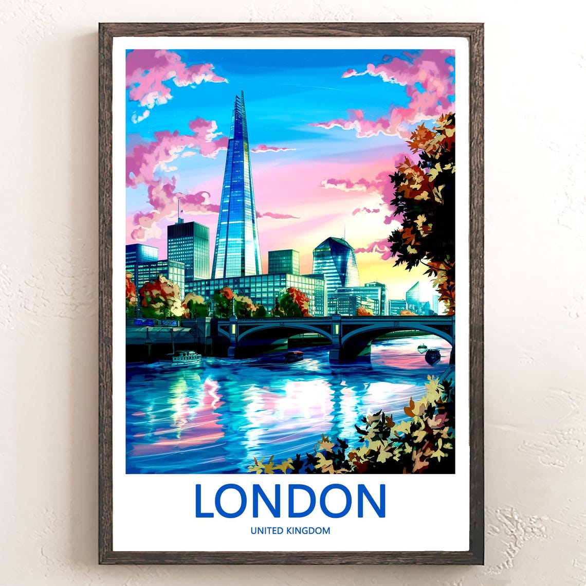The Shard and Southwark Bridge in a Soft Pink Sunset Glow Poster